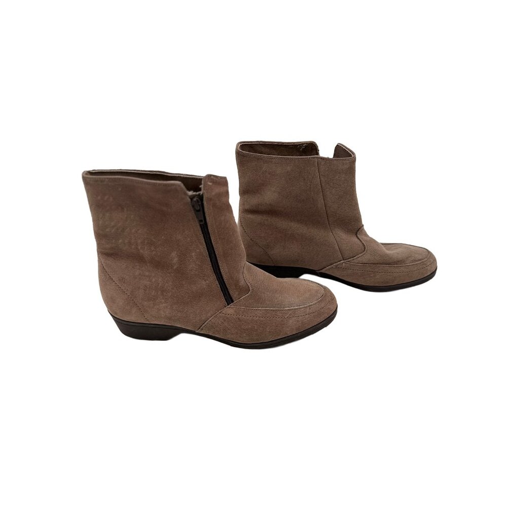 Vintage Womens Taupe Suede Side Zip Ankle Boots Low Wedge Size 10